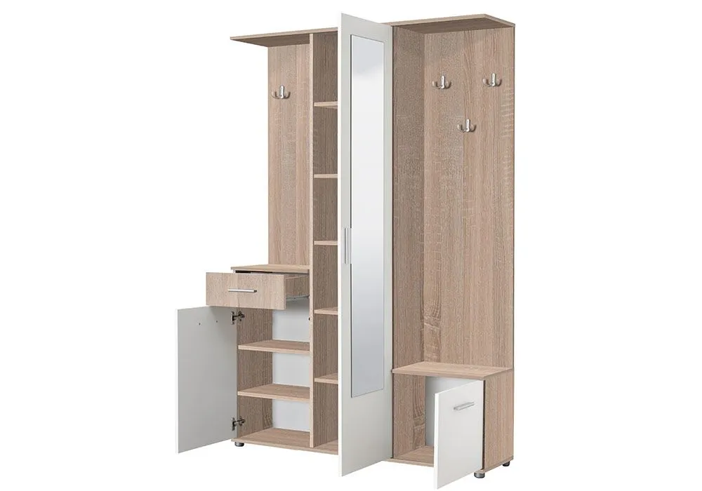 Meuble d’Entrée 3 Portes avec 1 Tiroir et Miroir Martin – Image 2