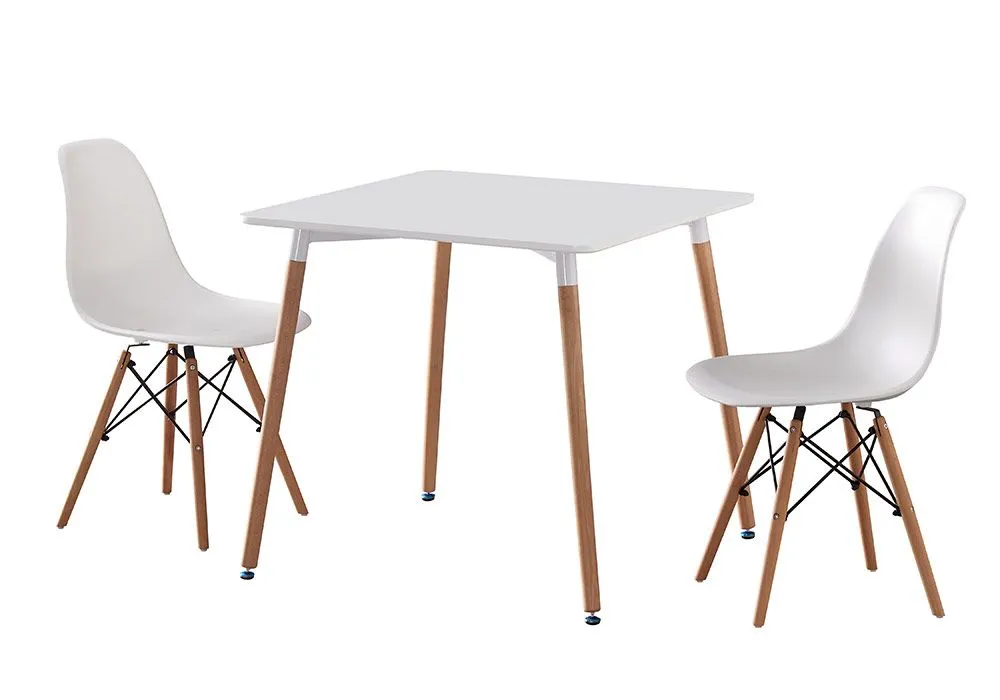 Ensemble Table Carrée et 2 Chaises Scandinave Blanches – Image 2
