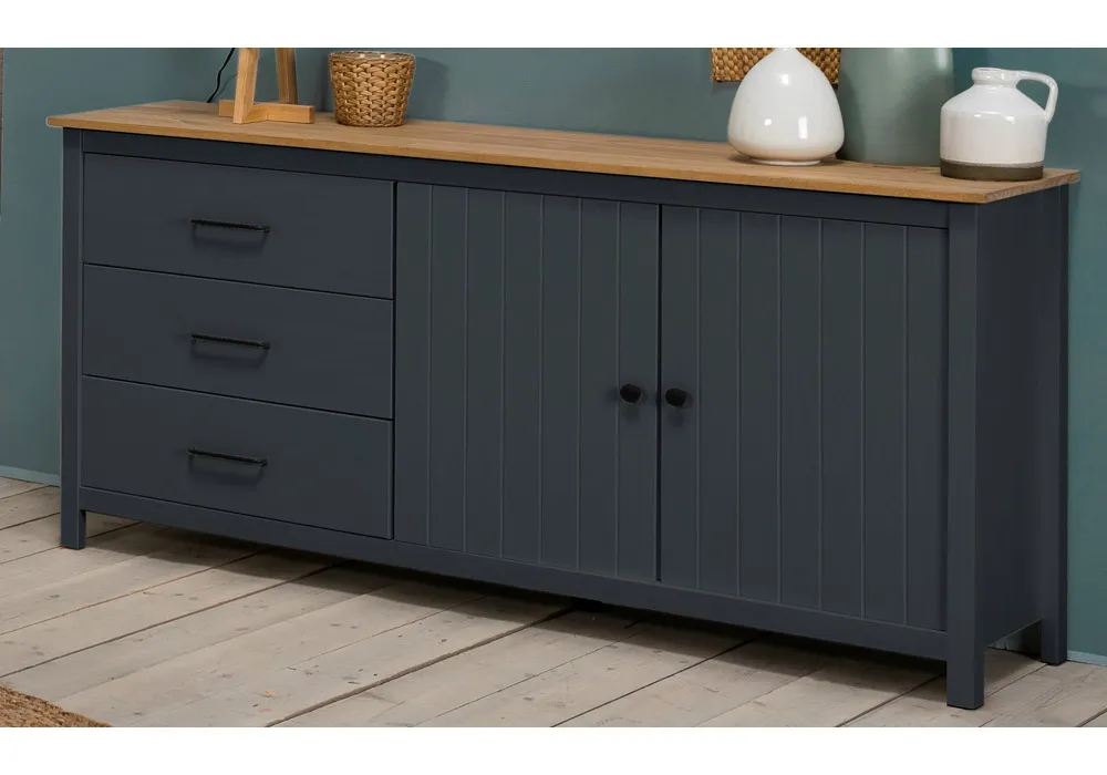 Bahut Bas Miranda Bleu 2 Portes 3 Tiroirs