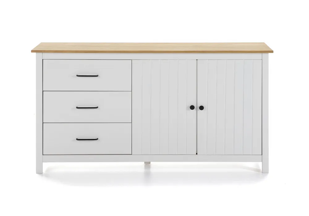 Bahut Bas Miranda Blanc 2 Portes 3 Tiroirs