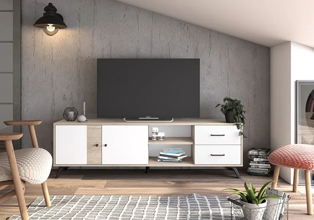 Meuble TV 2 Portes 2 Tiroirs (Collection Sahara)