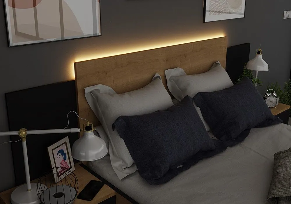 Lit LED 140x190cm avec Chevets Intégrés Hamilton – Image 2