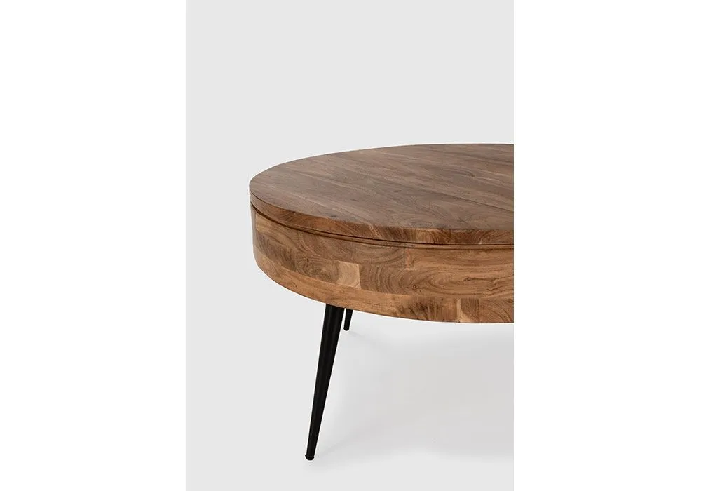 Table de Salon Ronde en Bois d’Acacia avec Plateau Ouvrant Kali – Image 3