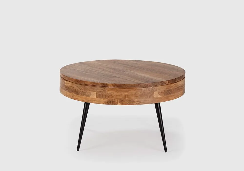 Table de Salon Ronde en Bois d’Acacia avec Plateau Ouvrant Kali