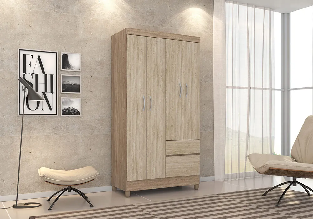 Armoire de Rangement 4 Portes 2 Tiroirs