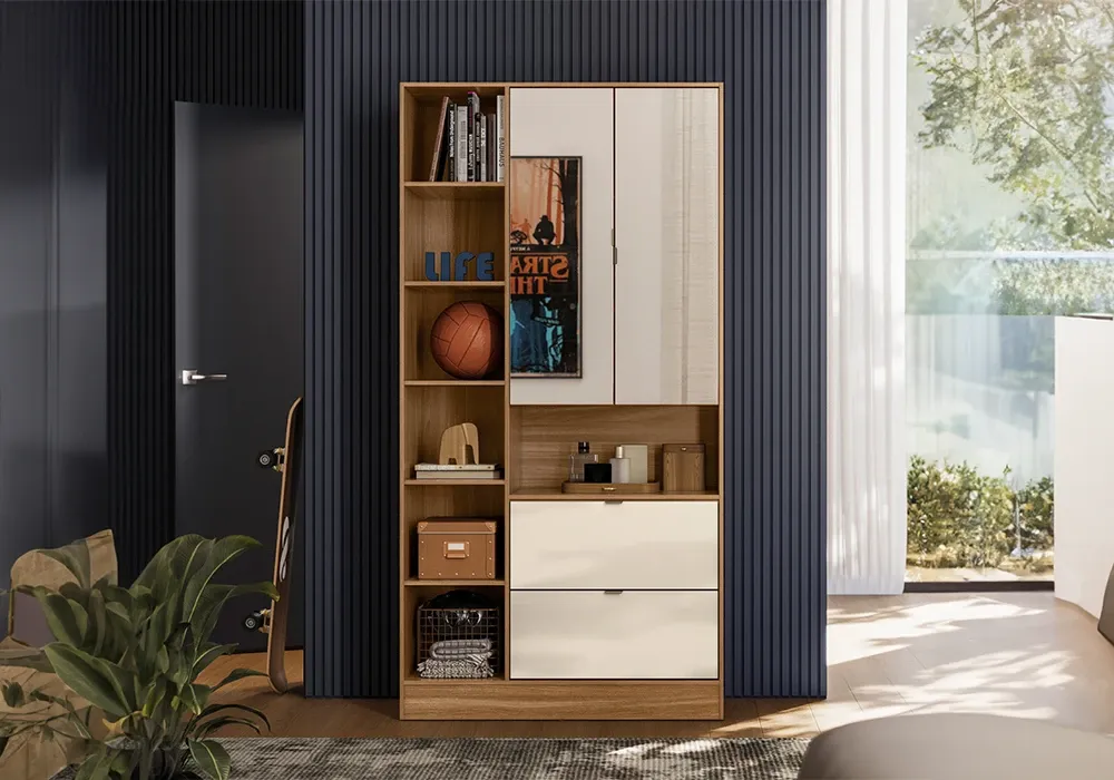 Armoire 2 Portes 2 Tiroirs avec Miroir Joy – Image 2