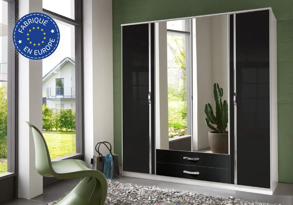 Armoire 4 Portes / 2 Tiroirs + Miroir (Collection Trio)