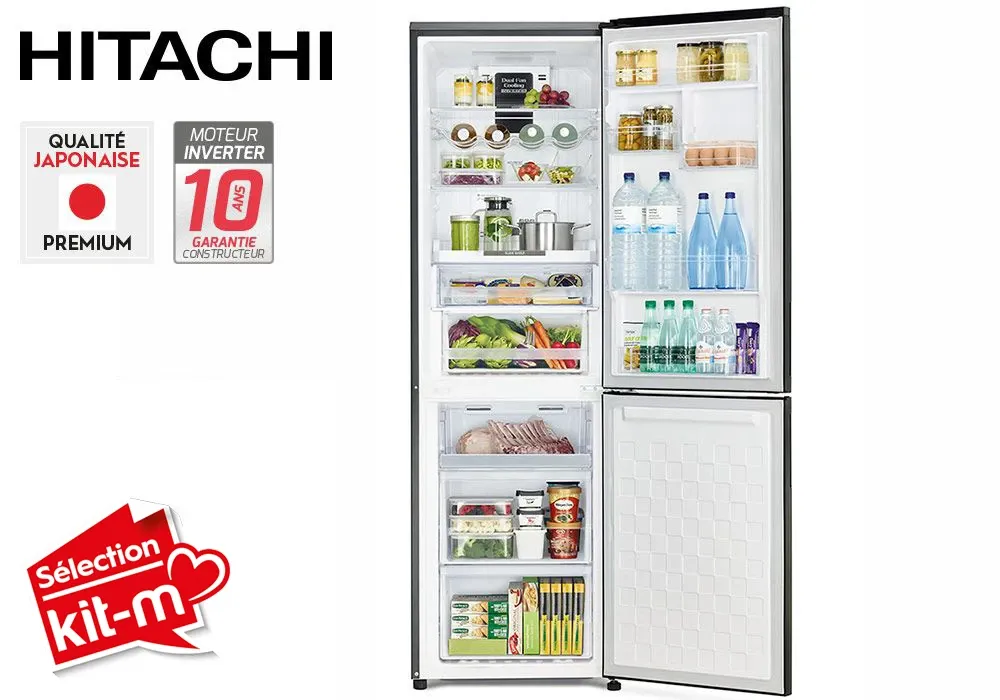Réfrigérateur Combiné 2 Portes 330L Verre Noir Hitachi (RBG411PRU0) – Image 2