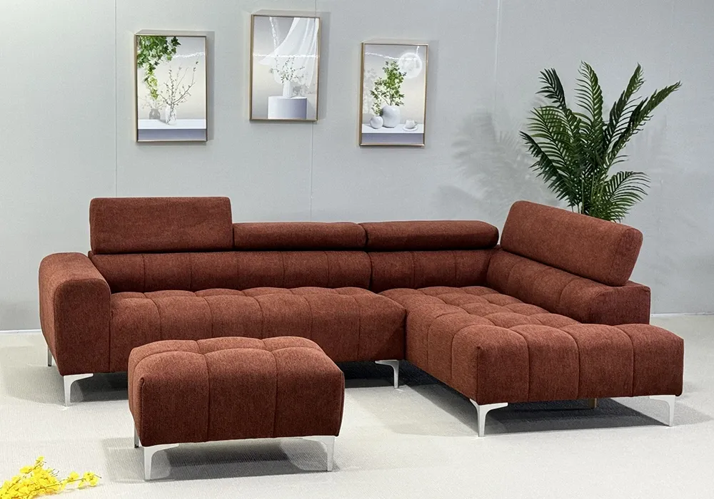 Salon d’Angle avec Pouf Assorti Terracotta Unison