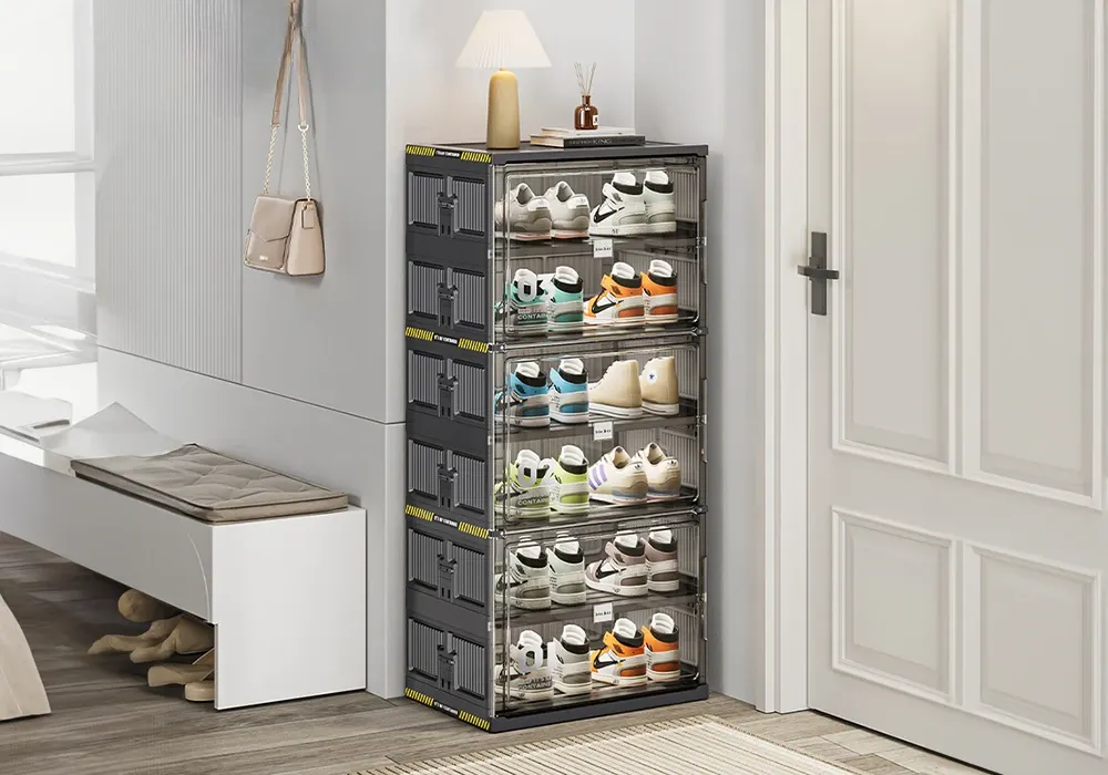 Meuble à Chaussures Pliable en Plastique 3 Portes – Image 2