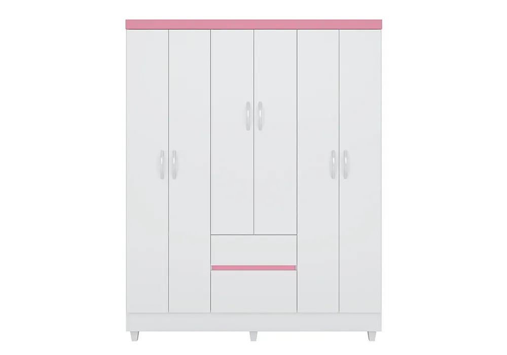 Armoire 6 Portes 2 Tiroirs Blanc/Rose Flash – Image 2