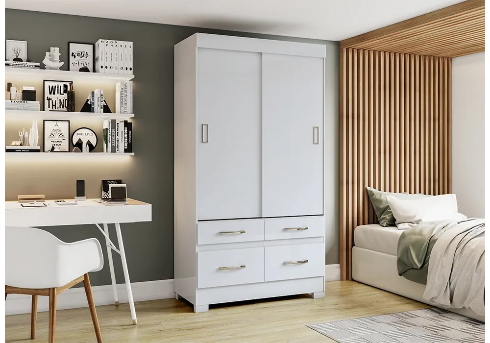 Armoire 2 Portes Coulissantes 4 Tiroirs