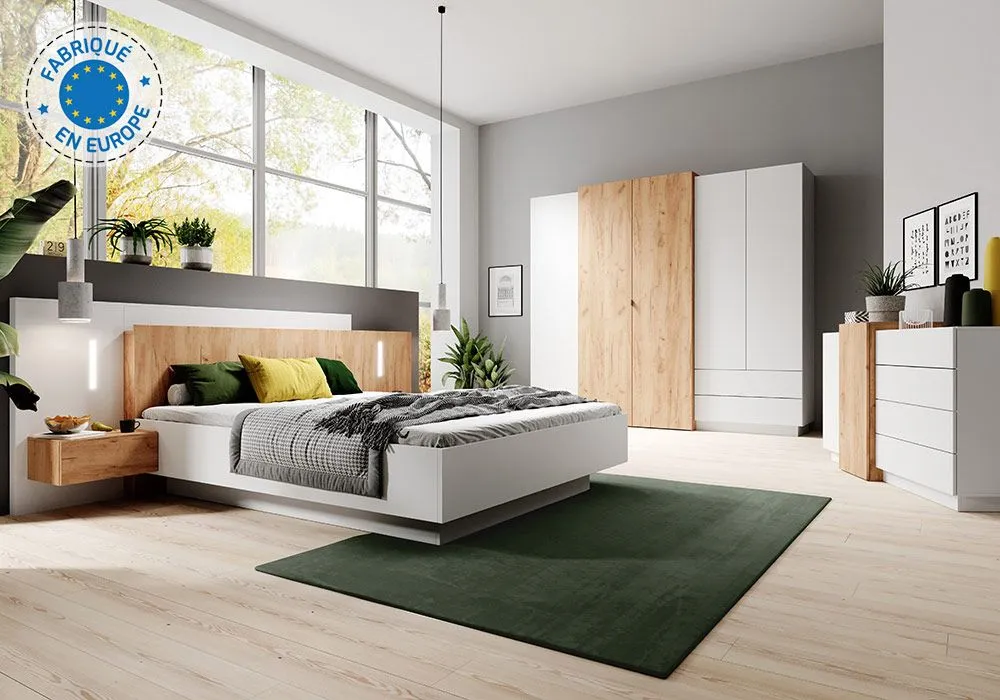 Lit Environnement LED 160x200cm avec 2 Chevets (Collection 3D)