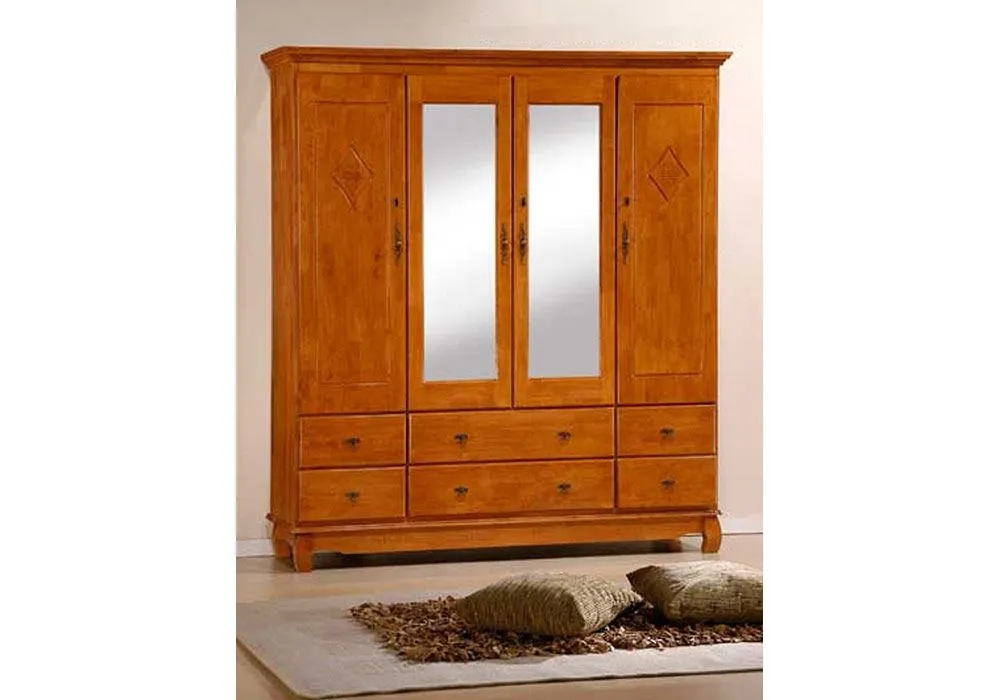 Armoire 4 Portes 6 Tiroirs avec Miroir Shanghai