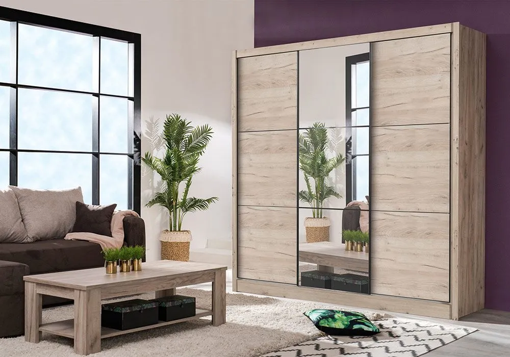 Armoire 3 Portes Coulissantes avec Miroir Navara