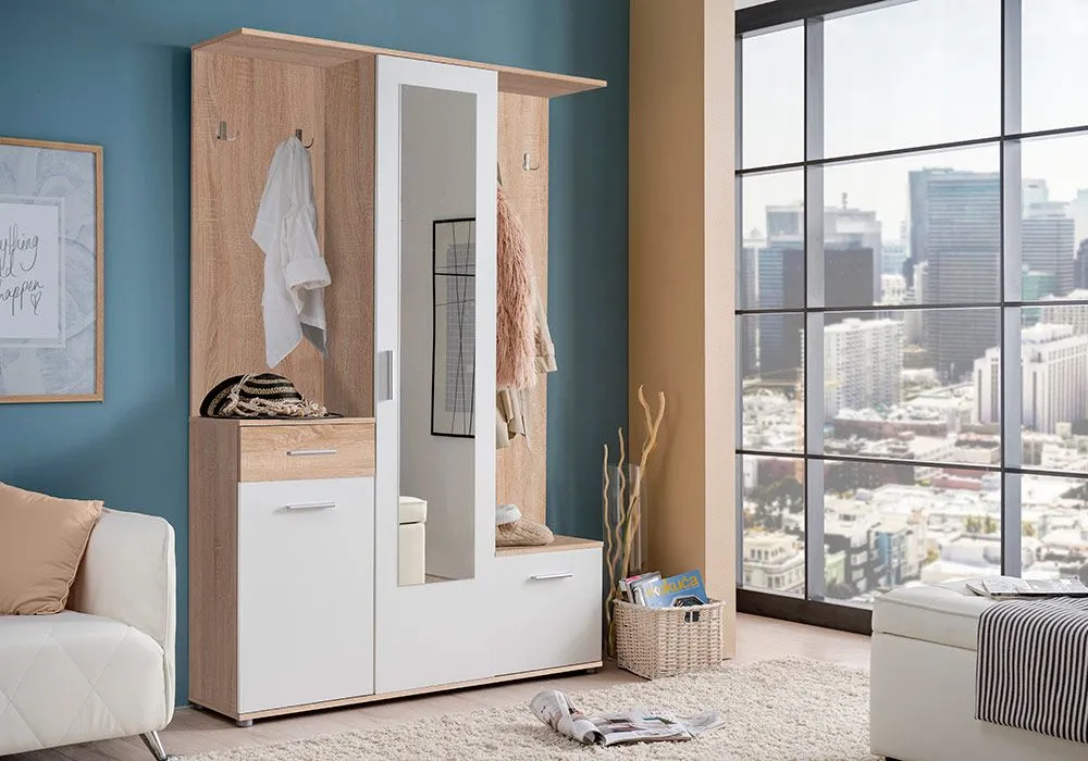 Meuble d’Entrée 3 Portes avec 1 Tiroir et Miroir Martin