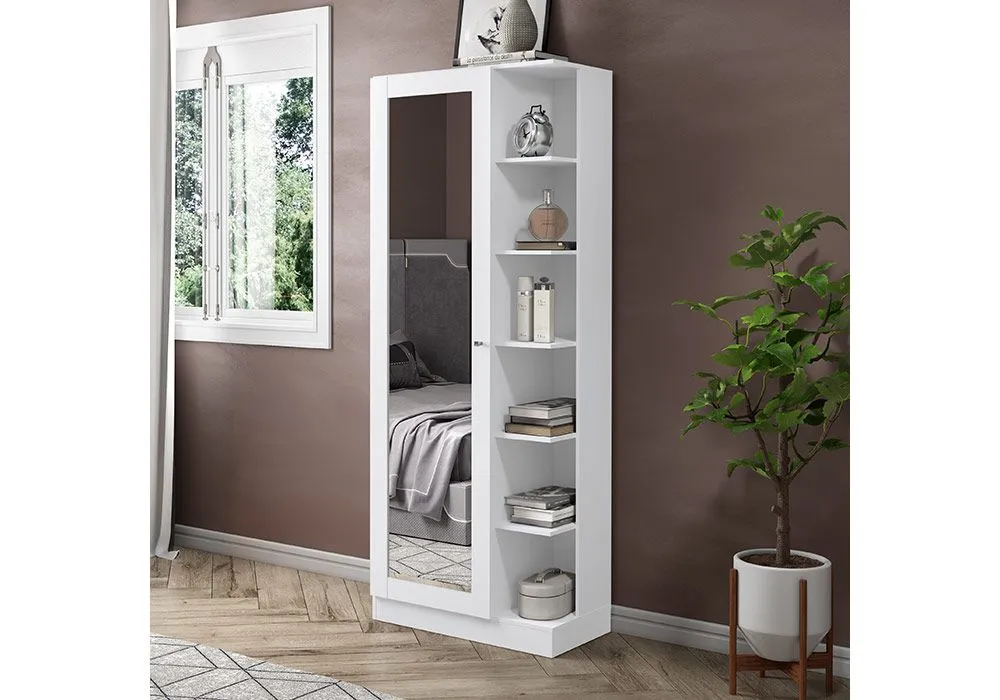 Armoire à Chaussures 1 Porte avec Miroir et Étagères
