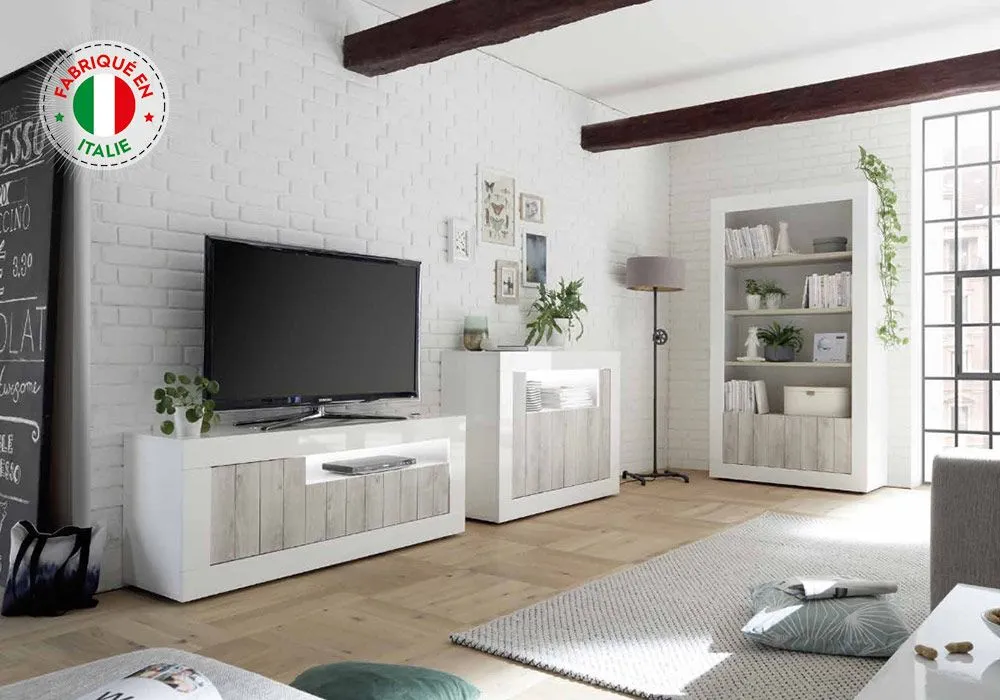 Meuble TV 3 Portes (Collection Amina Blanc/Béton) – Image 2