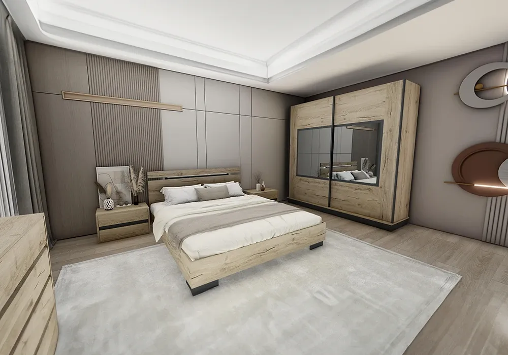 Chambre à Coucher avec Lit 140x190cm Merli