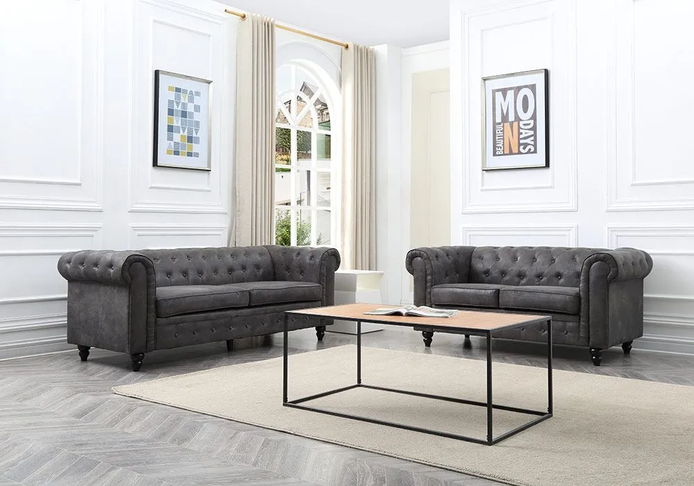 Canapé 3 Places Vintage Gris Salon Chesterfield