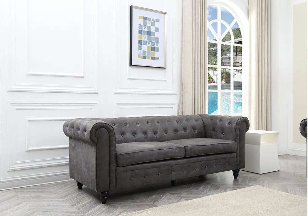 Canapé 3 Places Vintage Gris Salon Chesterfield – Image 5
