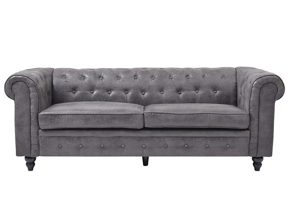 Canapé 3 Places Vintage Gris Salon Chesterfield – Image 3