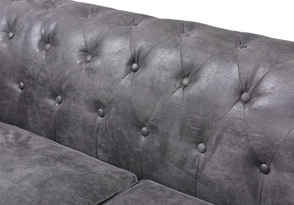 Canapé 3 Places Vintage Gris Salon Chesterfield – Image 9