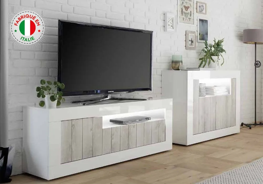 Meuble TV 3 Portes (Collection Amina Blanc/Béton)