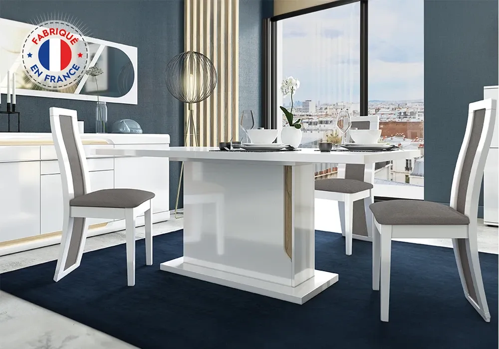 Table à Manger avec 1 Allonge (Collection Dayana Blanc/Chêne Blond)