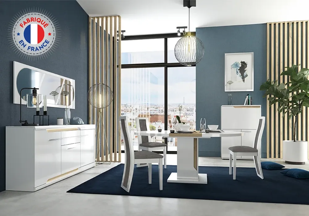 Table à Manger avec 1 Allonge (Collection Dayana Blanc/Chêne Blond) – Image 2