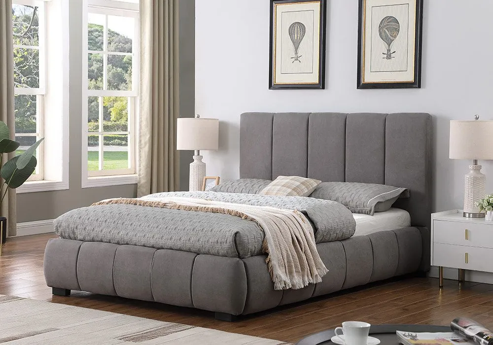 Lit en Tissus 140x190cm Gris Foncé Sophie