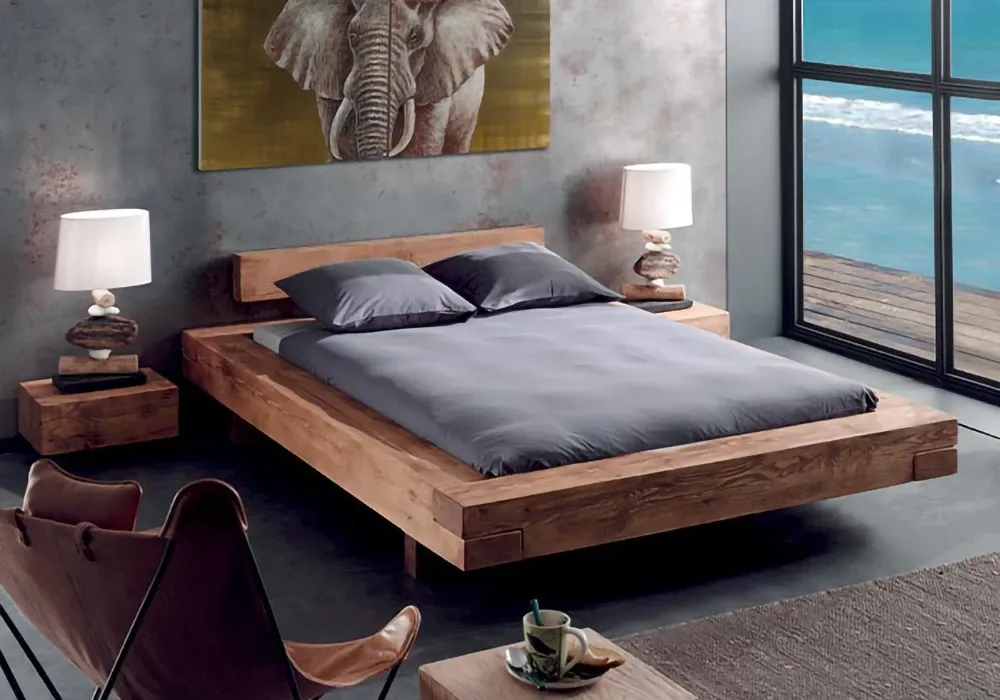 Lit 160x200cm en Bois d’Acacia (Collection Poutre) – Image 2