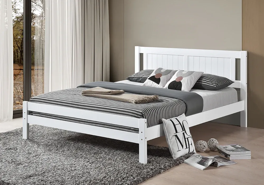 Lit 140x190cm en Bois d’Hévéa Blanc Lyra