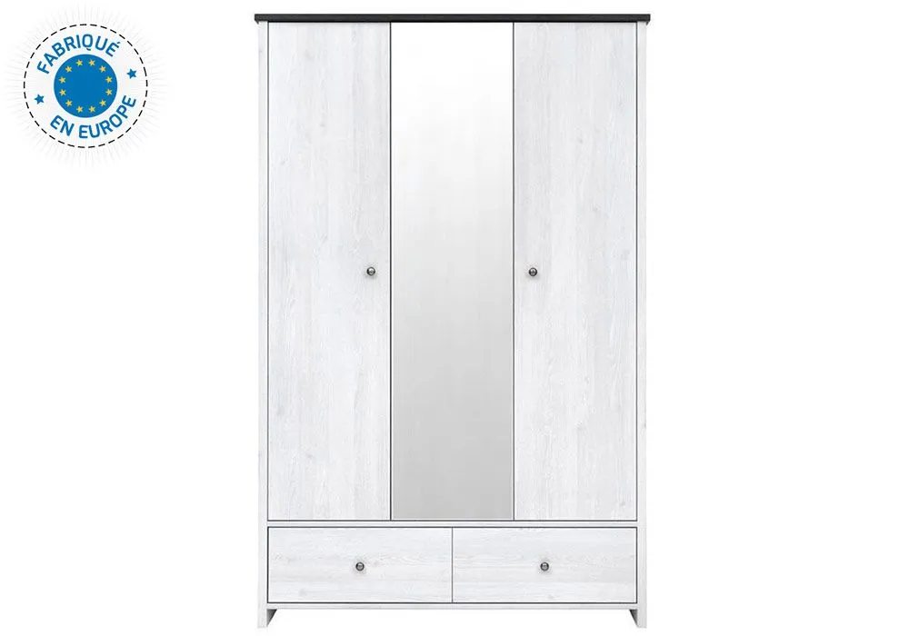 Armoire 3 Portes 2 Tiroirs avec Miroir (Collection Porto)