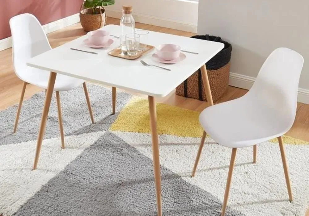 Ensemble Table Carrée et 2 Chaises Scandinave Blanches