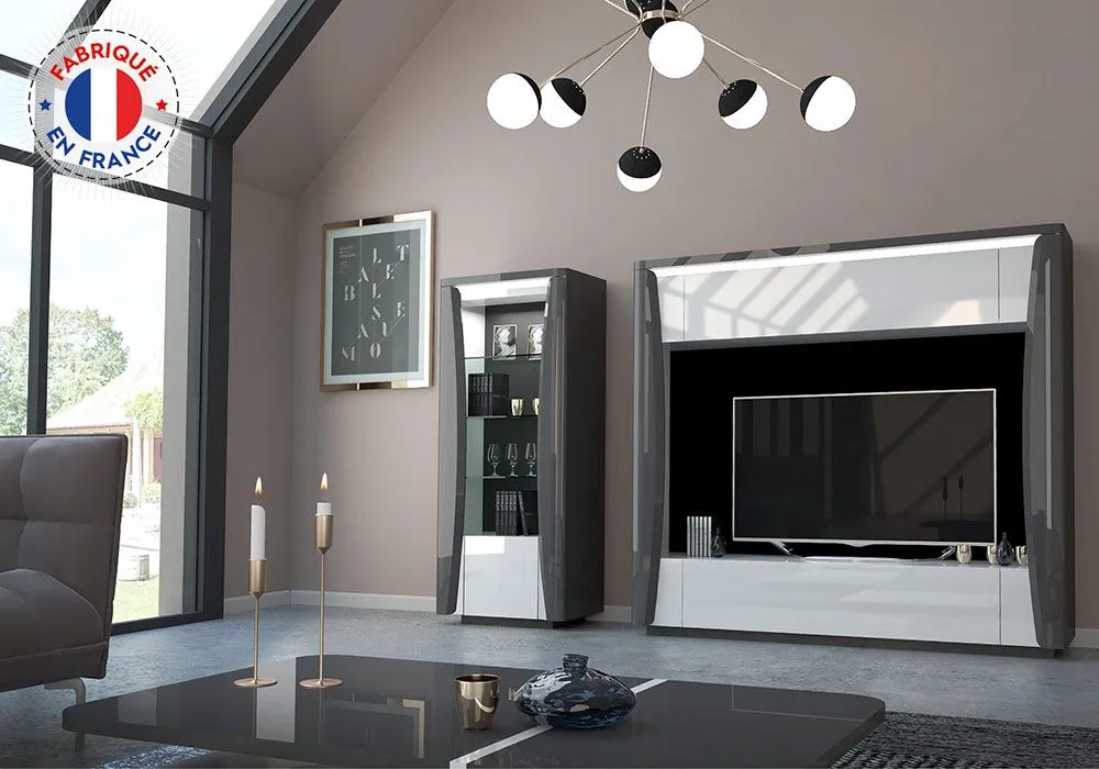 Living TV 1 Tiroir 1 Porte avec LED (Collection Tiago Laqué) – Image 2