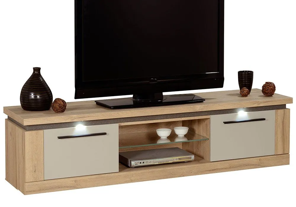 Meuble TV 2 Porte Éclairage Spot (Collection Oslo Oak Gris)